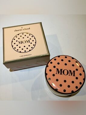 Rosanna Charm School MOM Polka Dot Porcelain Keepsake Trinket Box - Peach & Gold